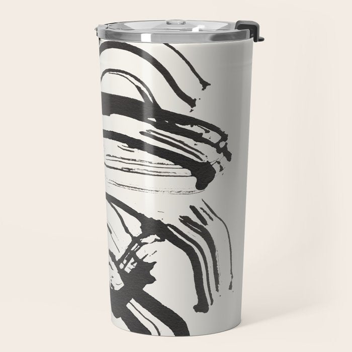 Black and White Brushstroke Minimal Abstract  Art #1 Travel Mug Gallery Image 2