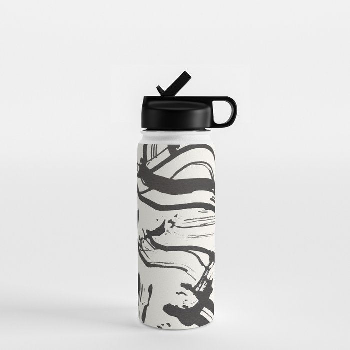 Black and White Brushstroke Minimal Abstract  Art #1 Water Bottle Gallery Image 1