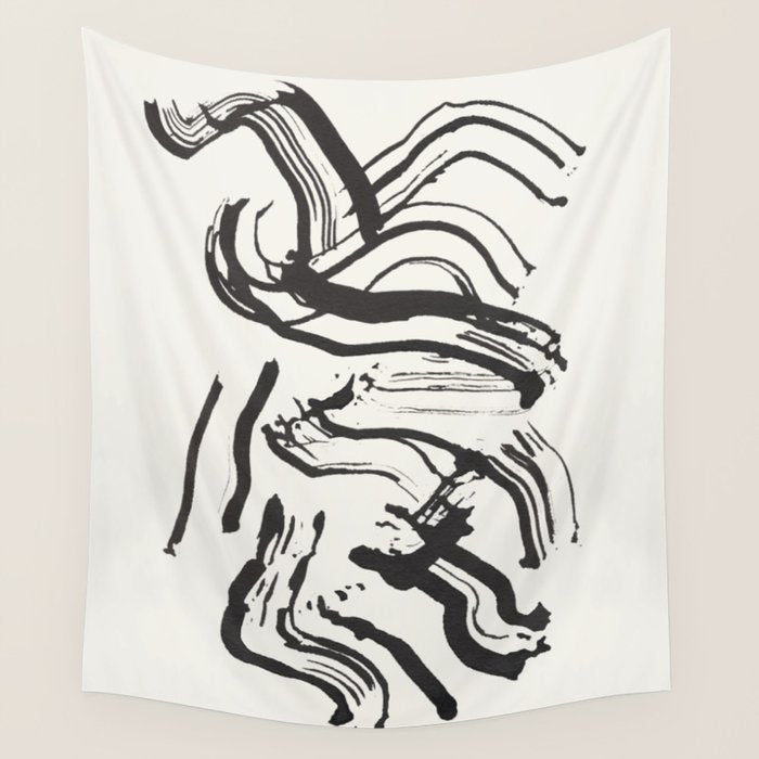 Black and White Brushstroke Minimal Abstract  Art #1 Wall Tapestry Gallery Image 4
