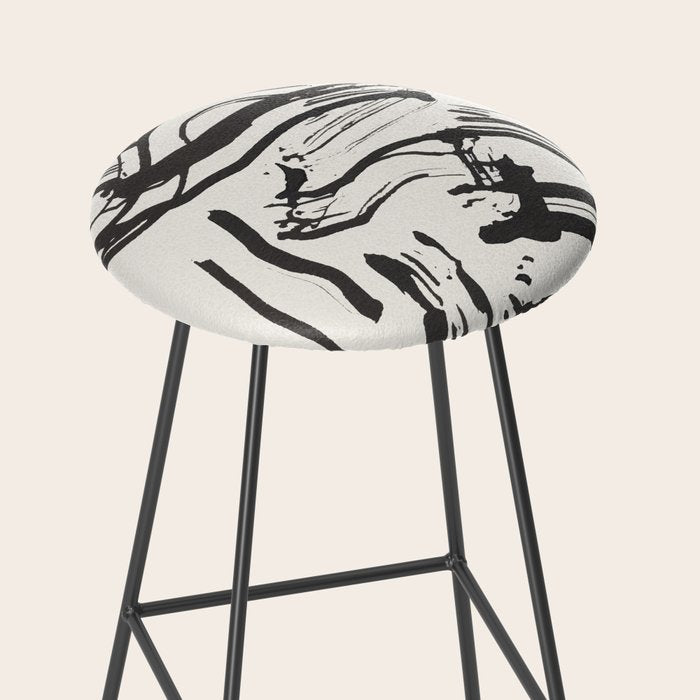 Black and White Brushstroke Minimal Abstract  Art #1 Stool Gallery Image 2