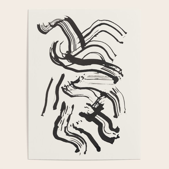Black and White Brushstroke Minimal Abstract  Art #1 Poster Gallery Image 4