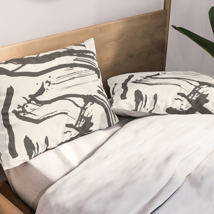 Black and White Brushstroke Minimal Abstract  Art #1 Pillow Sham Gallery Image 2