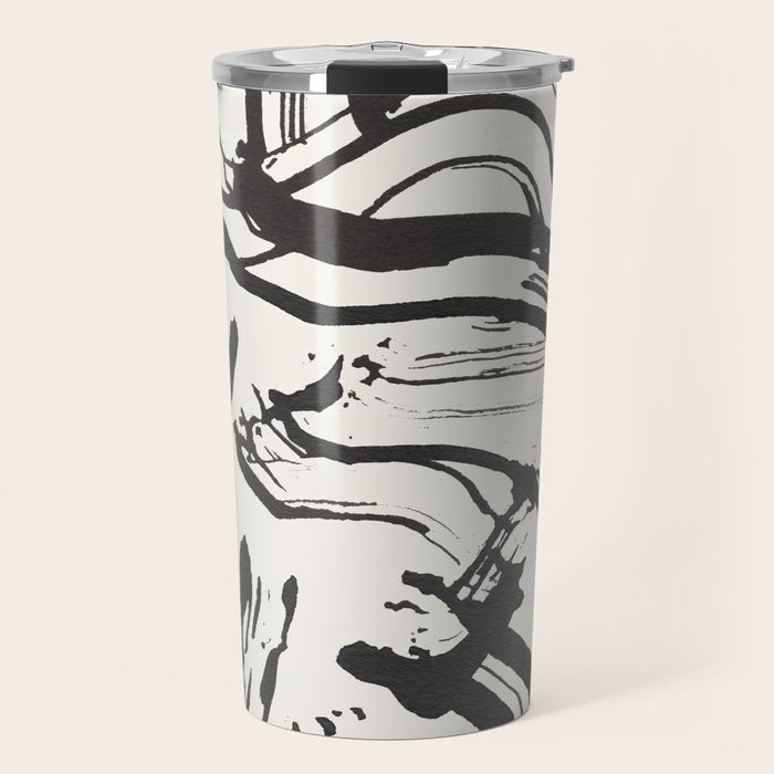 Black and White Brushstroke Minimal Abstract  Art #1 Travel Mug Gallery Image 1