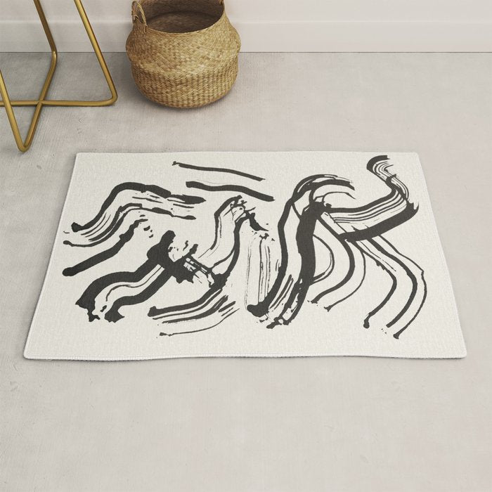 Black and White Brushstroke Minimal Abstract  Art #1 Rug