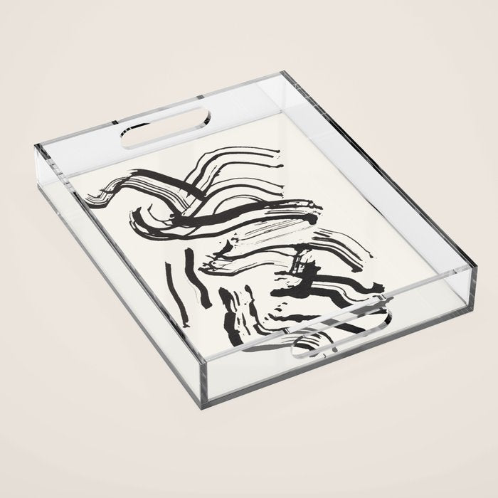 Black and White Brushstroke Minimal Abstract  Art #1 Acrylic Tray Gallery Image 1