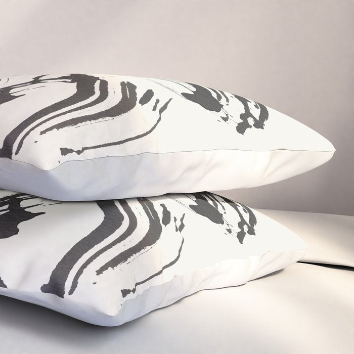 Black and White Brushstroke Minimal Abstract  Art #1 Pillow Sham Gallery Image 3