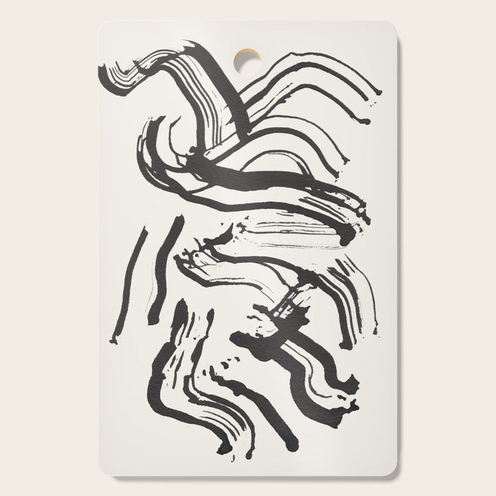 Black and White Brushstroke Minimal Abstract  Art #1 Cutting Board Gallery Image 1