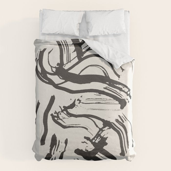 Black and White Brushstroke Minimal Abstract  Art #1 Duvet Cover Gallery Image 6