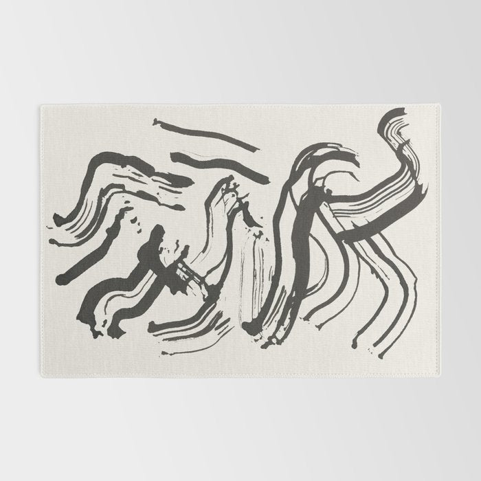 Black and White Brushstroke Minimal Abstract  Art #1 Rug Gallery Image 2