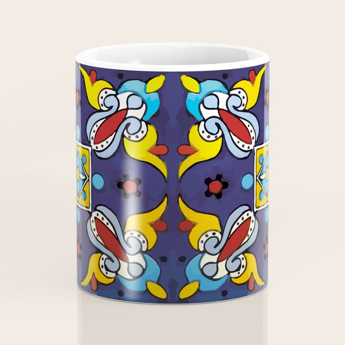 Abstract blue cruz mexican modern talavera tile wall Coffee Mug Gallery Image 4
