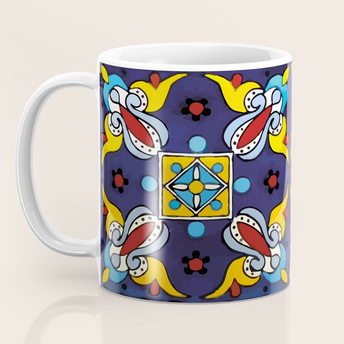 Abstract blue cruz mexican modern talavera tile wall Coffee Mug Gallery Image 3