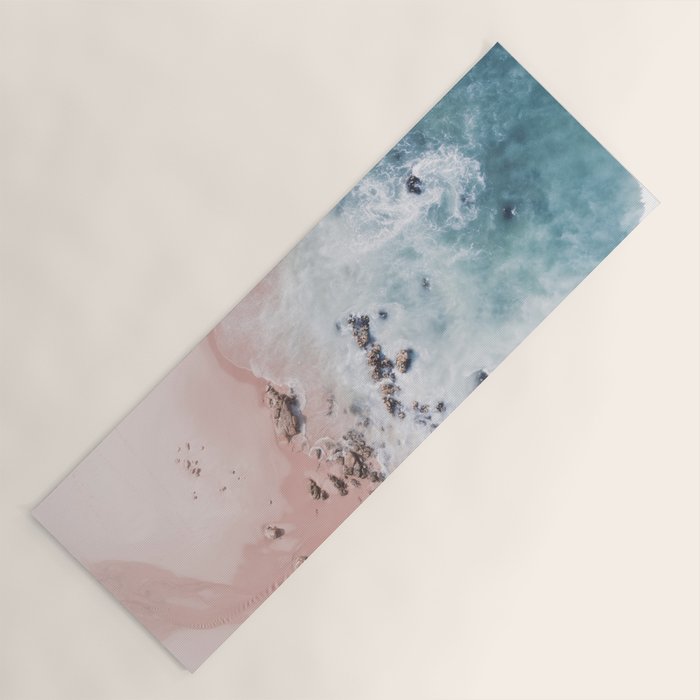 Aerial Beach Print - Pink Sand Beach - Ocean -  Sea Travel photography - Original Sea Bliss Yoga Mat Gallery Image 1