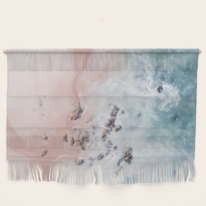 Aerial Beach Print - Pink Sand Beach - Ocean -  Sea Travel photography - Original Sea Bliss Wall Hanging Gallery Image 1