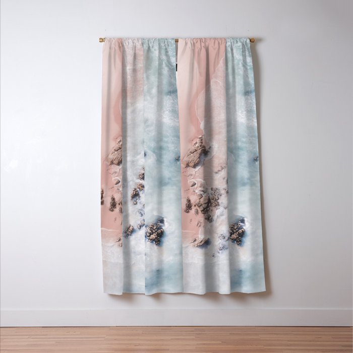 Aerial Beach Print - Pink Sand Beach - Ocean -  Sea Travel photography - Original Sea Bliss Window Curtain Gallery Image 3