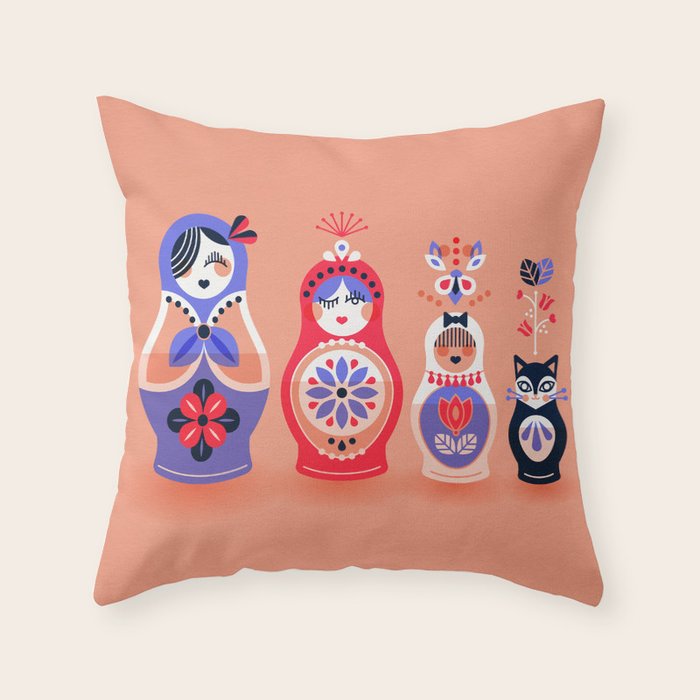 Russian Nesting Dolls - Pink & Lavender Throw Pillow Gallery Image 6