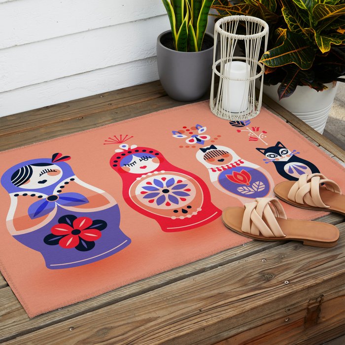 Russian Nesting Dolls - Pink & Lavender Outdoor Rug Gallery Image 2