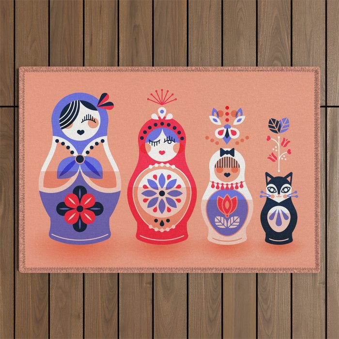 Russian Nesting Dolls - Pink & Lavender Outdoor Rug Gallery Image 1