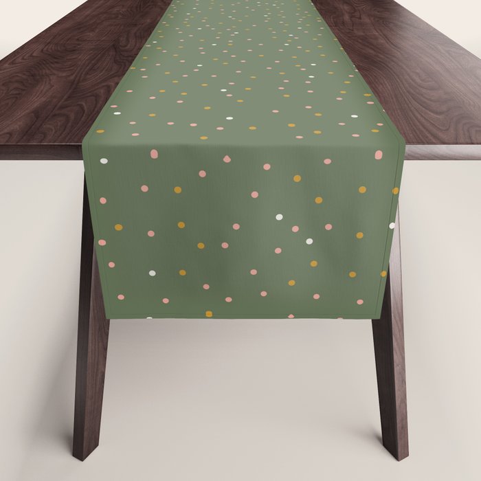 Confetti Pink Gold Cream On Muted Green Table Runner Gallery Image 1