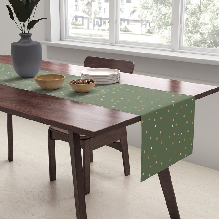 Confetti Pink Gold Cream On Muted Green Table Runner Gallery Image 2