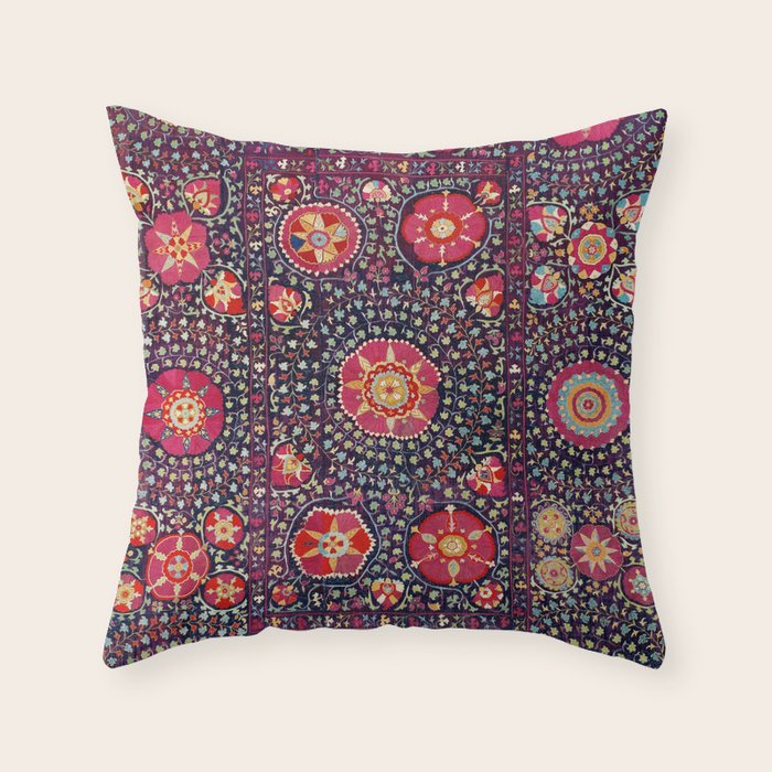 Karshi  Suzani  Antique Uzbekistan Embroidery Print Throw Pillow Gallery Image 6