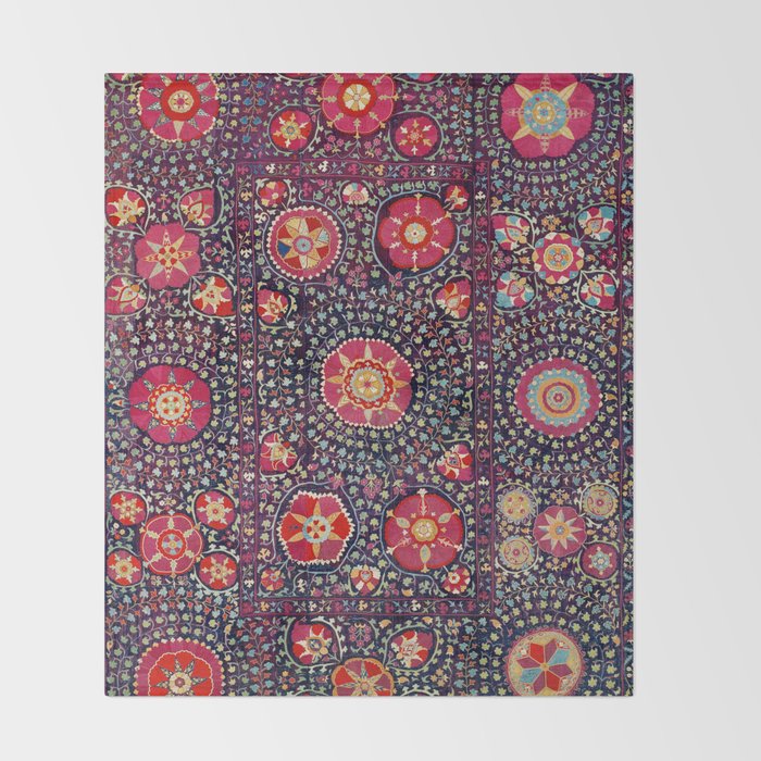 Karshi  Suzani  Antique Uzbekistan Embroidery Print Throw Blanket Gallery Image 2