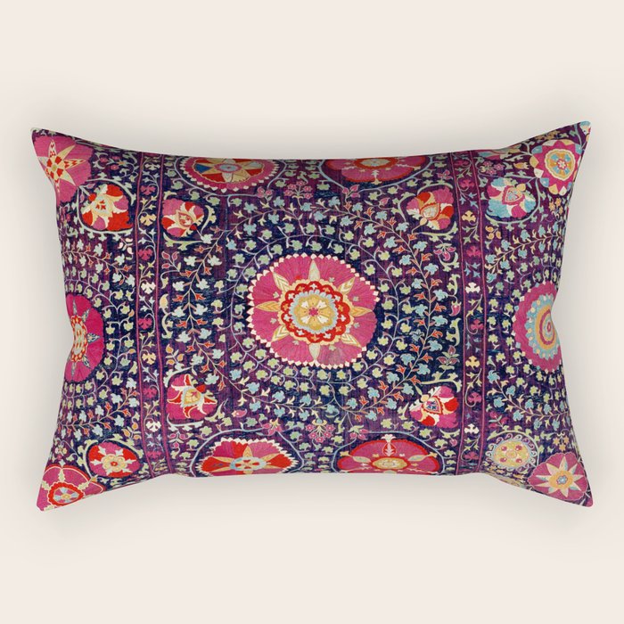 Karshi  Suzani  Antique Uzbekistan Embroidery Print Rectangular Pillow Gallery Image 1