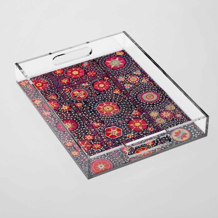 Karshi  Suzani  Antique Uzbekistan Embroidery Print Acrylic Tray Gallery Image 1
