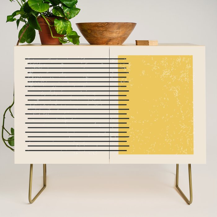 Yellow Lemon Square Stripes Mid Century Modern Minimalist Rothko Inspired Colourfield Stripes Credenza Gallery Image 1