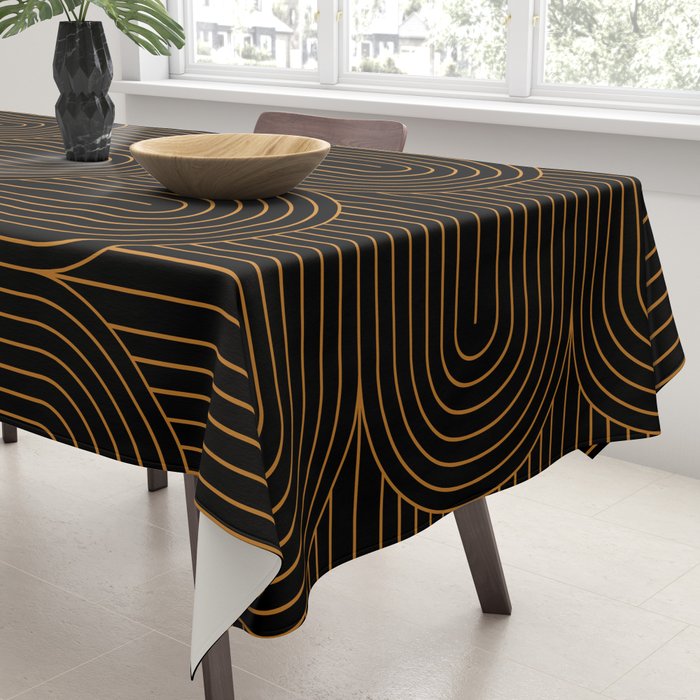 Art Deco Arch Pattern VI Black & Orange Tablecloth Gallery Image 3