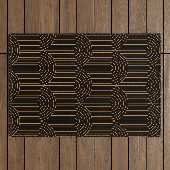 Art Deco Arch Pattern VI Black & Orange Outdoor Rug Gallery Image 1