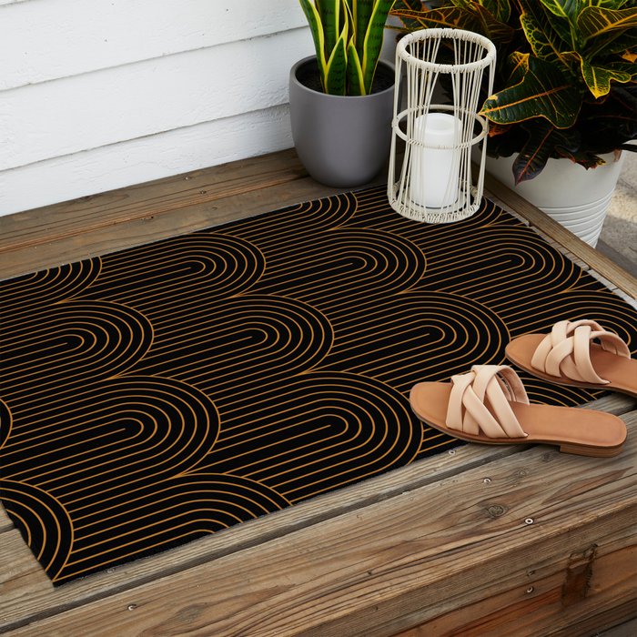 Art Deco Arch Pattern VI Black & Orange Outdoor Rug Gallery Image 2