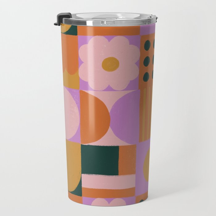 Pink and orange retro Travel Mug Gallery Image 3