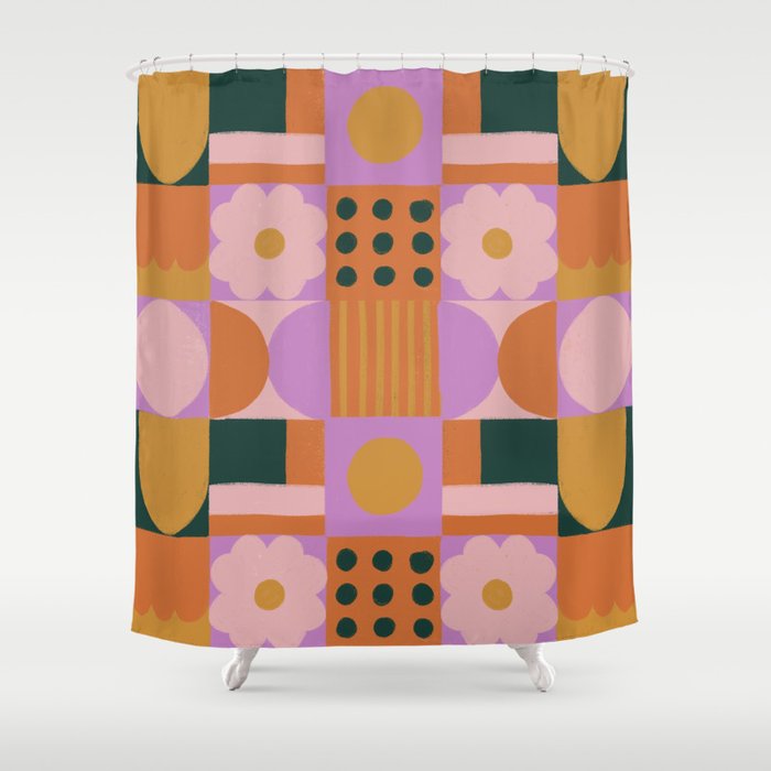 Pink and orange retro Shower Curtain Gallery Image 1