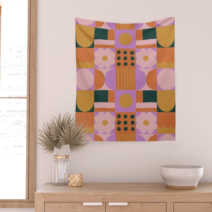 Pink and orange retro Wall Tapestry Gallery Image 2
