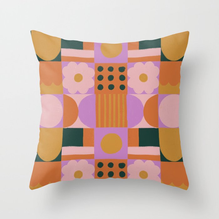 Pink and orange retro Throw Pillow Gallery Image 1