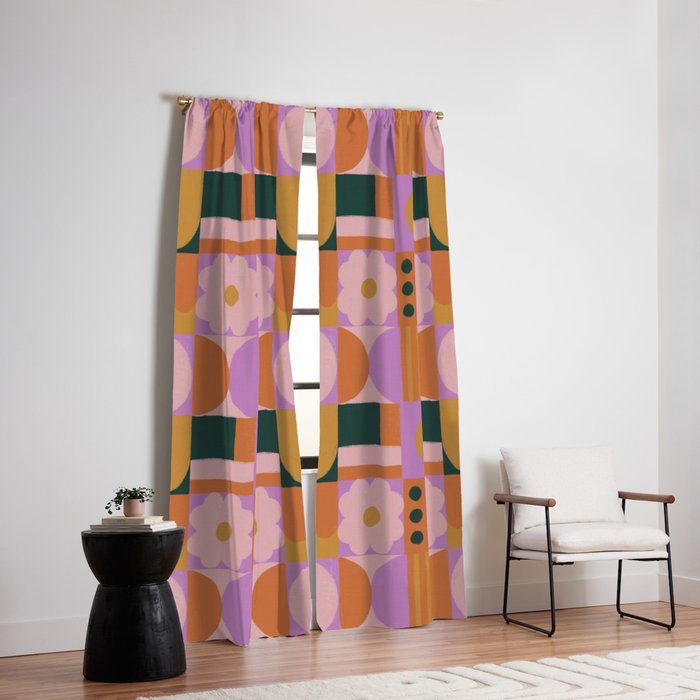 Pink and orange retro Window Curtain Gallery Image 2
