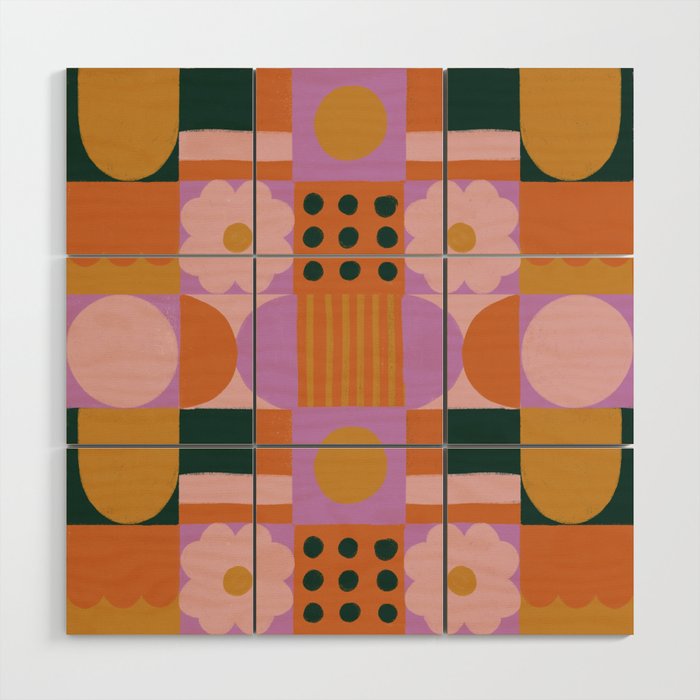 Pink and orange retro Wood Wall Art Gallery Image 1