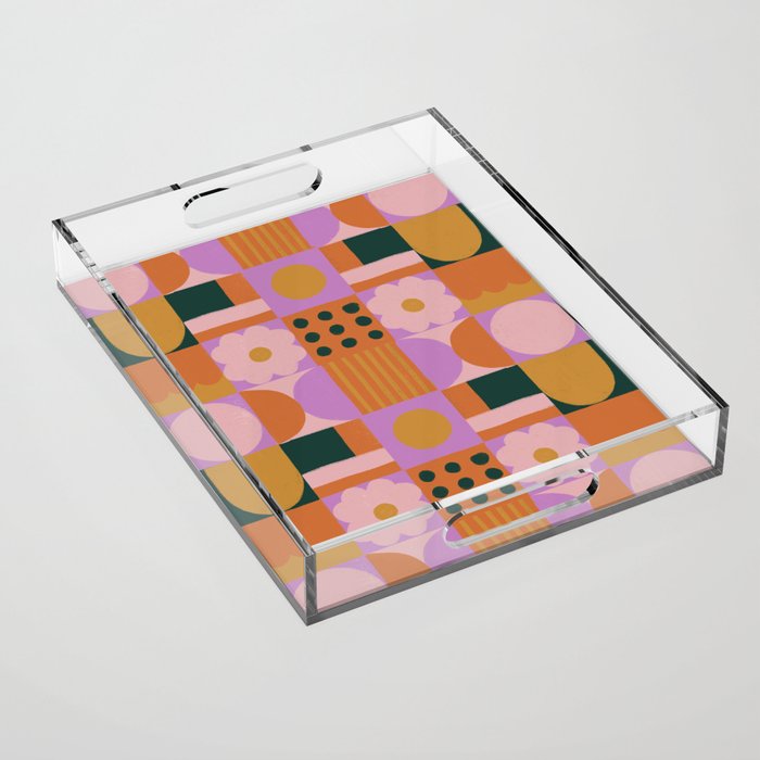 Pink and orange retro Acrylic Tray Gallery Image 1