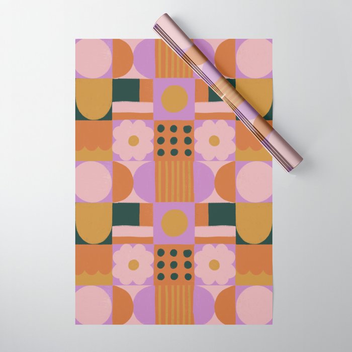 Pink and orange retro Wrapping Paper Gallery Image 1