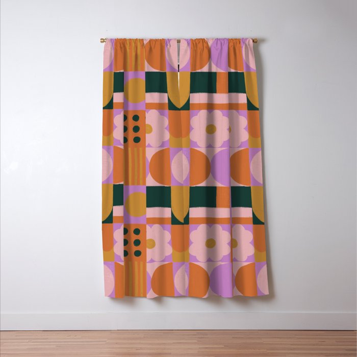 Pink and orange retro Window Curtain Gallery Image 3