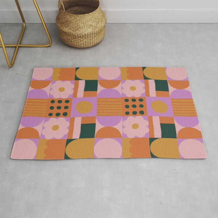 Pink and orange retro Rug Gallery Image 1