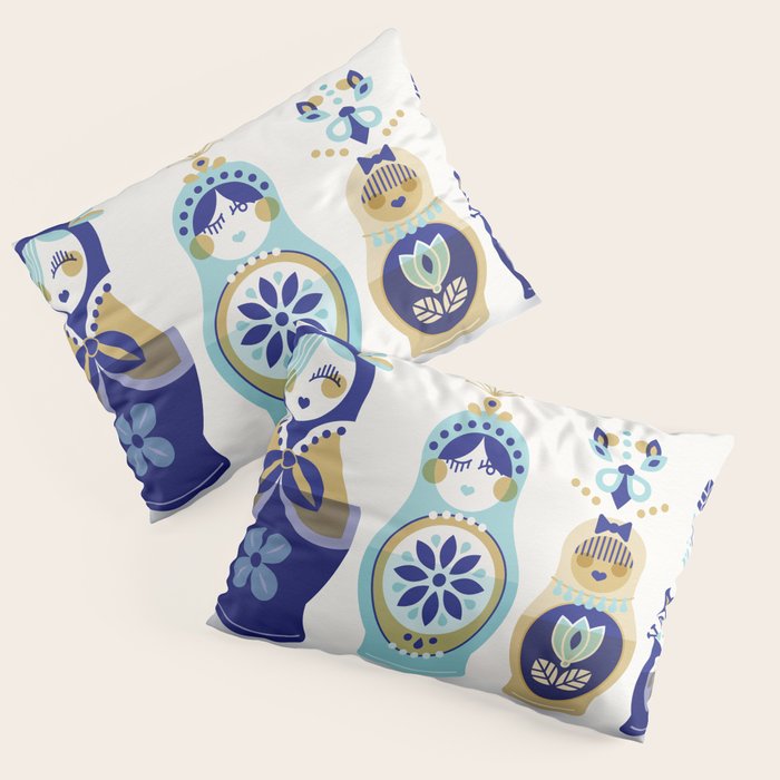 Russian Nesting Dolls - Blue & Gold Pillow Sham Gallery Image 1