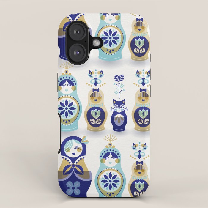 Russian Nesting Dolls - Blue & Gold iPhone Case Gallery Image 1