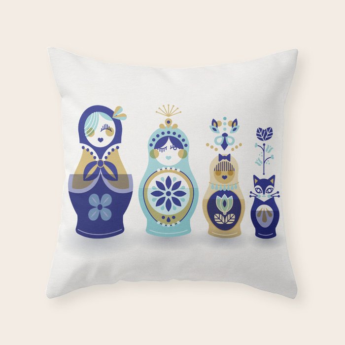 Russian Nesting Dolls - Blue & Gold Throw Pillow Gallery Image 6