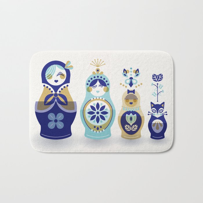 Russian Nesting Dolls - Blue & Gold Bath Mat Gallery Image 1