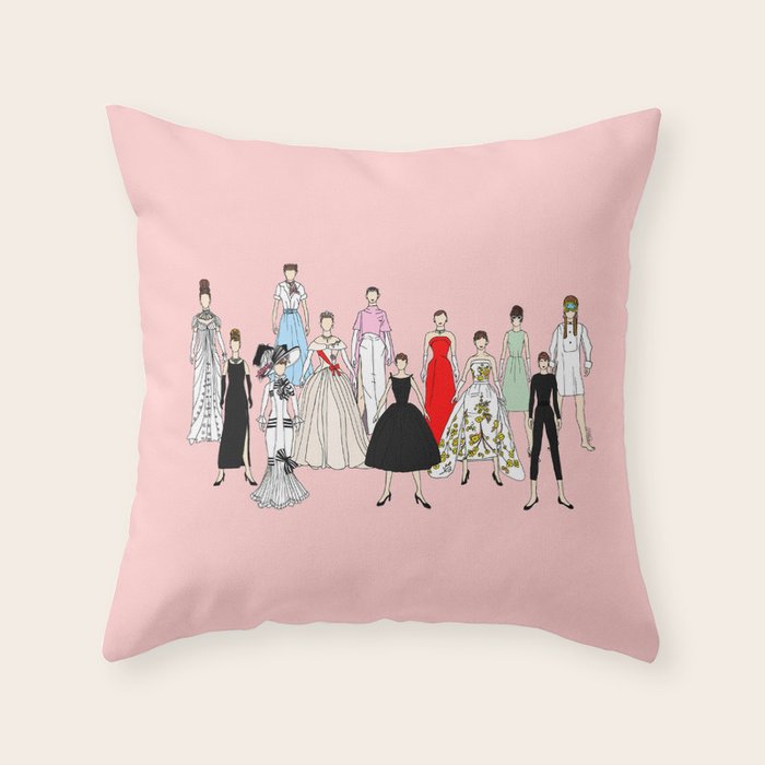 Think Pink Outfits Fashion Audrey Throw Pillow Gallery Image 1