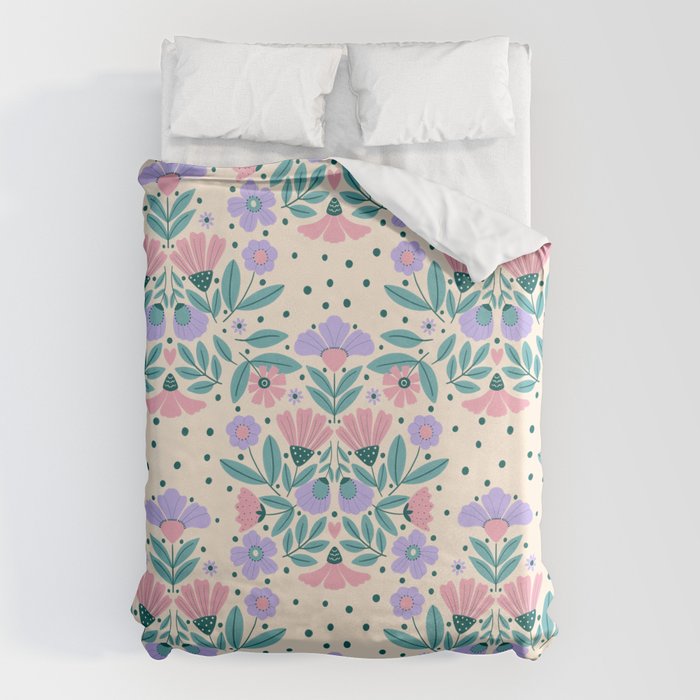 Light Pink and Purple Floral Pattern Duvet Cover Gallery Image 1