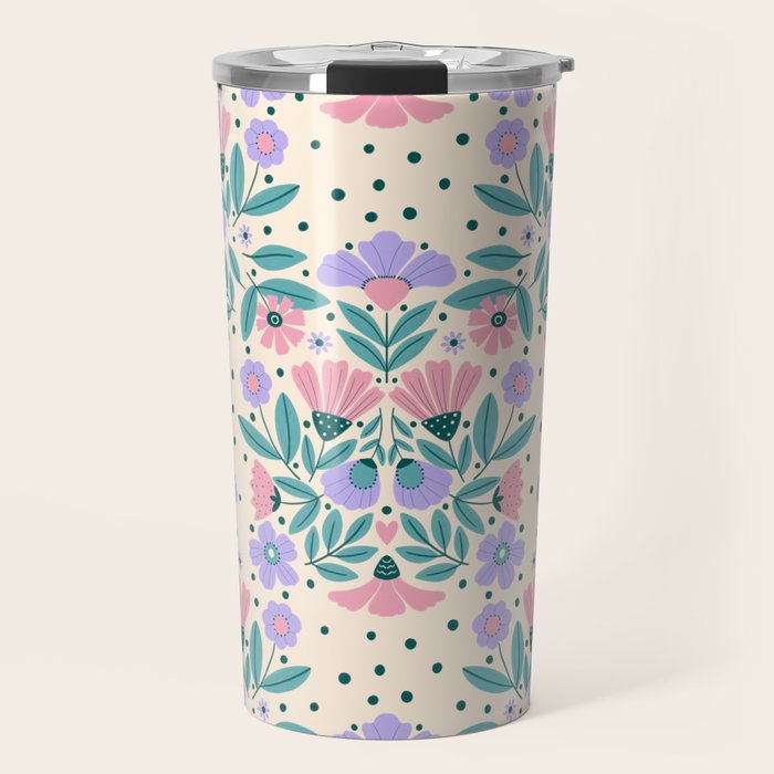 Light Pink and Purple Floral Pattern Travel Mug Gallery Image 1