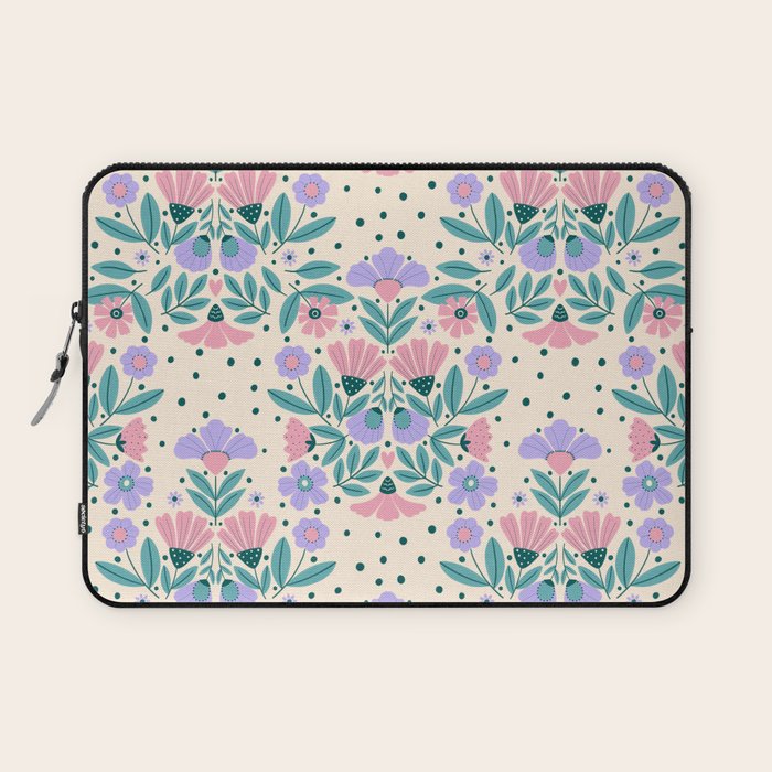 Light Pink and Purple Floral Pattern Laptop Sleeve Gallery Image 1