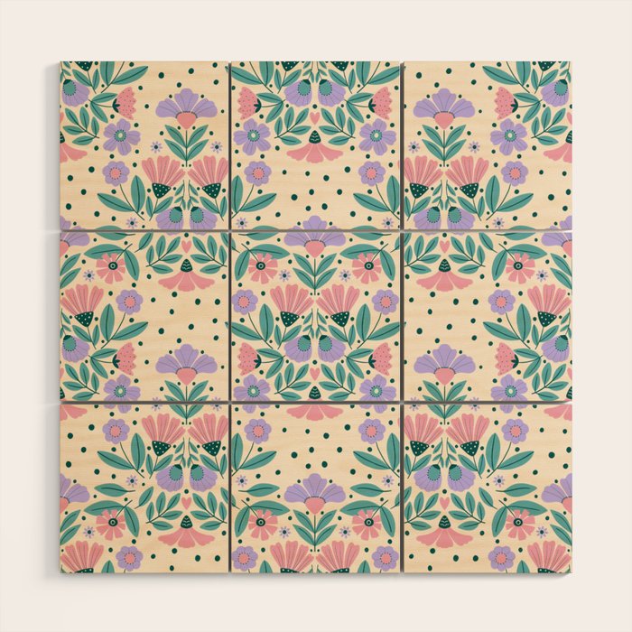 Light Pink and Purple Floral Pattern Wood Wall Art Gallery Image 1